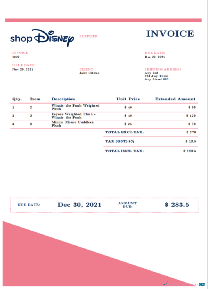 Download USA Disney invoice Photoshop template